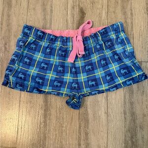 Blue Plaid Sleep Shorts with Pink Drawstring